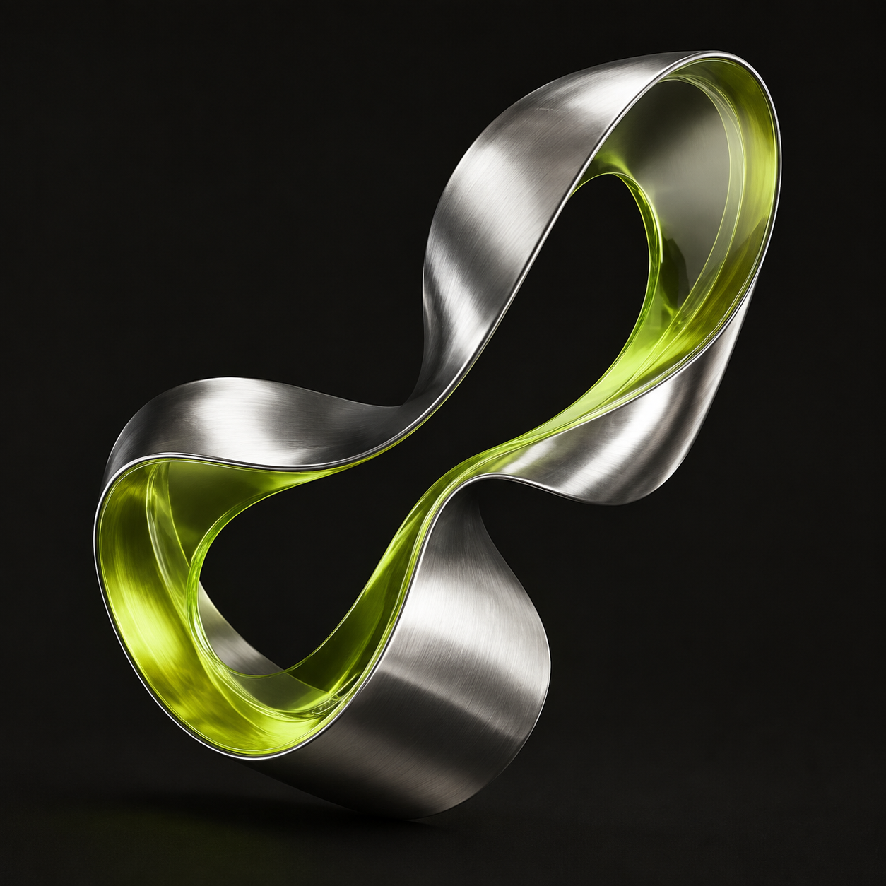 Abstract chrome and lime glass sculpture